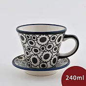 波蘭陶 日出花影系列 寬口茶杯杯盤組 240ml 波蘭手工製 馬克杯 咖啡杯 水杯