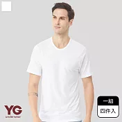 【YG 天鵝內衣】4件組輕著感透氣羅紋圓領短袖(吸濕排汗-男內衣) M 白色