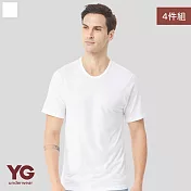 【YG 天鵝內衣】4件組輕著感透氣羅紋圓領短袖(吸濕排汗-男內衣) XL 白色