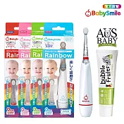 日本BabySmile 炫彩變色S-204兒童電動牙刷送兒童無氟牙膏(兒童電動牙刷 電動牙刷 兒童牙刷) S-204淺藍+鳳梨2025.3