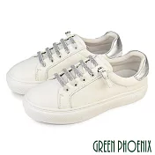 【GREEN PHOENIX】女 休閒鞋 懶人鞋 真皮 顯瘦 免綁鞋帶 EU36 米色