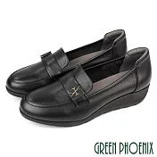 【GREEN PHOENIX】女 樂福鞋 包鞋 便鞋 厚底 楔型 真皮  EU36 黑色