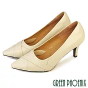 【GREEN PHOENIX】女 跟鞋 包鞋 高跟 尖頭 OL 面試 通勤 台灣製 US4.5 米色