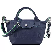 LONGCHAMP LE PLIAGE XTRA系列牛皮壓紋手提/斜背兩用水餃包(迷你) 海軍藍