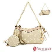 Roberto Mocali - 義大利諾貝兔芝士乳霜系列附零錢小包鍊條馬鞍包 米白