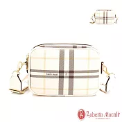 Roberto Mocali - 義大利諾貝兔優雅格紋系列長織帶雙拉鍊單肩斜背包 米白
