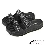 【Pretty】男 拖鞋 室內拖鞋 沙灘鞋 防水 輕量 二字 魔鬼氈沾黏式 足弓支撐 EU39 黑色
