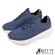 【Pretty】男 運動鞋 休閒鞋 健走鞋 輕量 厚底 襪套 綁帶 2E寬楦 JP26 藍色