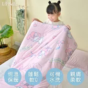義大利La Belle《Sanrio-夢幻甜心美樂蒂》海島針織兒童抗菌可水洗暖暖被105*135CM+大容量洗衣袋1入(超值組合)