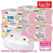 日本LEC Hello Kitty凱蒂貓純水濕紙巾箱購組(造型外盒+濕紙巾80抽x1包+手口濕紙巾60抽x12包)