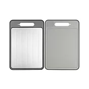 【野一夏】鋁合金多功能抗菌解凍雙面砧板|廚房切菜板 生熟食區分|附陶瓷磨刀器 防滑設計 -灰色