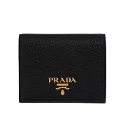 PRADA 浮雕Logo 荔枝皮革內拼色二折零錢袋短夾 (黑色/藕粉色)