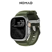 美國NOMAD Apple Watch專用硬悍FKM橡膠錶帶-49/46/45/44/42mm- 森林綠-銀扣