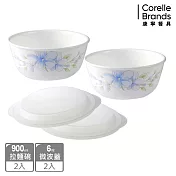 【美國康寧 CORELLE】春晨藍花4件式900ml拉麵碗組-D01