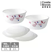 【美國康寧 CORELLE】嫣紅微風4件式900ml拉麵碗組-D01