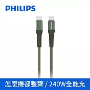 【Philips 飛利浦】Type-C to Type-C 240W 不打結磁吸收納編織線150cm(DLC4588CG)