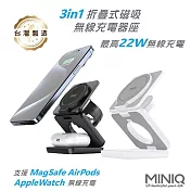 MINIQ 3in1 22W 折疊式磁吸無線充電器座(手機/手錶/耳機) 臺灣製造、透過BSMI認證 白色