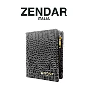 【ZENDAR】台灣總代理 限量1折 頂級小牛皮鱷魚紋拉鍊短夾 霏比系列 全新專櫃展示品(灰白色 送禮盒提袋)