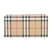 BURBERRY  Vintage 經典格紋帆布拉鍊長夾 典藏米色