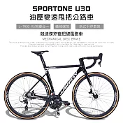 SPORTONE U30 鋁合金彎把碟煞18速貫通軸油壓變速甩把公路車,煞變合一平悍車架（隱藏內走線）競速碟煞彎把跑車- 變色黑
