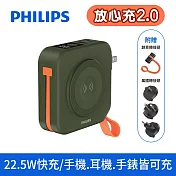 PHILIPS 飛利浦 放心充2.0 FunCube 多合一磁吸自帶線行動電源 10000mAh DLP4348C 野性綠CG