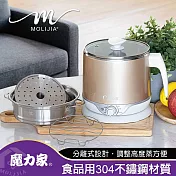 MOLIJIA 魔力家 即食行熱 快煮美食鍋 2.2L + M0819蒸具三件套1入 (香檳金)