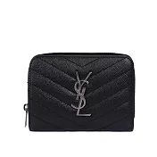 YSL 山形紋荔枝皮銀字logo短夾_展示品 (黑色)