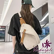 【iSPurple】個性十足*帆布素面拉鍊單斜肩背包/ 米白色