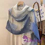 【Decoy】韓版雅致  立體感剪花工藝歐根紗玫瑰長絲巾披肩/ 藍色