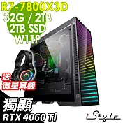 iStyle A800T AMD雙塔散電競 (R7-7800X3D/X870/32G/2TB+2TB SSD/RTX4060Ti-16G/750W/W11P)