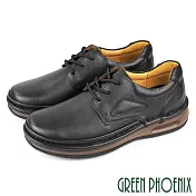 【GREEN PHOENIX】男 休閒鞋 休閒皮鞋 厚底 全真皮 吸震減壓 手縫大底 商務 EU45 黑色