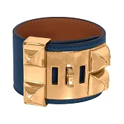 HERMES 霧面小牛皮 鉚釘金釦CDC手環 (S) 展示品 (藍色)