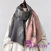 【Decoy】雅致時尚 秋冬樹葉印花百搭披肩圍巾/ 粉灰色