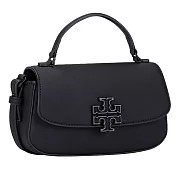 TORY BURCH 素面皮革翻蓋斜背包-磨砂黑