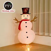 摩達客聖誕-LED燈白色絨毛彈簧摺疊雪人玩偶擺飾(100燈LED燈暖白光USB充電)- 小型