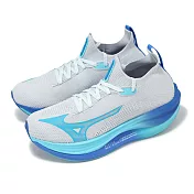 Mizuno 慢跑鞋 Neo Vista 女鞋 白 藍 針織 襪套 厚底 回彈 波浪片 運動鞋 美津濃 J1GD2434-21 25cm GREY/BLUE
