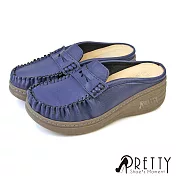 【Pretty】女 穆勒鞋 包頭拖鞋 懶人拖鞋 半拖鞋 莫卡辛 乳膠氣墊 厚底 台灣製 JP23 藍色
