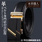 『本革職人』真皮-男仕時尚商務精選特輯免鑽孔伸縮自動扣皮帶(多款任選) -A款-平行立體斜紋款(金色)