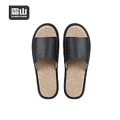 【日本霜山】日式頭層牛皮亞麻底防滑室內拖鞋- 26cm 黑
