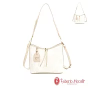Roberto Mocali - 義大利諾貝兔國風系列經典壓花流蘇單肩斜背包 米白