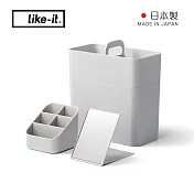 【日本like-it】日製手提便攜型化妝品收納盒套組(附鏡子)- 灰