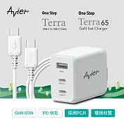 【Avier】One Step Terra 65W 氮化鎵 快速充電組 1.2M_雲霧白