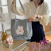 【iSPurple】日系微甜 柔美質感立體刺繡燈芯絨肩揹包/ 淺藍灰