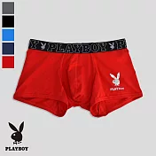【PLAYBOY】親膚兔頭棉感彈力平口褲(吸濕排汗-男內褲) M 紅色