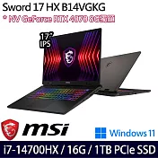 【MSI】微星 Sword 17 HX B14VGKG-025TW 17吋/i7-14700HX/16G/1TB SSD/RTX4070/Win11/ 電競筆電