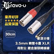 Bravo-u 音源分接 3.5mm轉雙卡農XLR 母對公 鍍金接頭轉接線 30cm