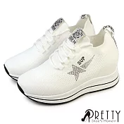 【Pretty】女 休閒鞋 懶人鞋 內增高 厚底 襪套 顯瘦 EU39 白色