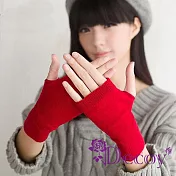 【Decoy】冬季保暖 短版時尚羊絨針織男女通用半指手套/ 酒紅