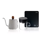 【PO:Selected】丹麥手沖咖啡三件組(電子秤/手沖壺-共2色/玻璃杯240ml-共4色) 手沖壺-灰+玻璃杯-灰