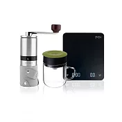 【PO:Selected】丹麥手沖咖啡三件組(電子秤/玻璃杯240ml-共4色/咖啡磨2.0) 橄欖綠